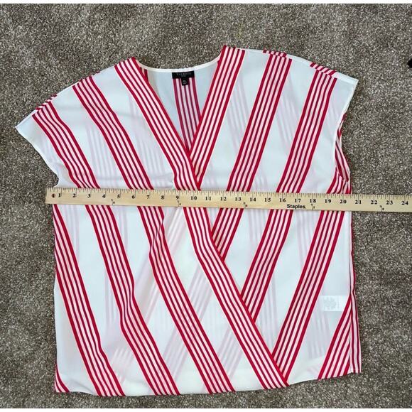 Talbots Women's blouse Faux Wrap Striped Top White Red Size MP short sleeve top - Picture 5 of 7